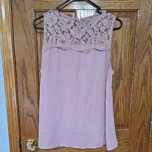 Sleeveless Lace Yoke Blouse - Dusty Rose
